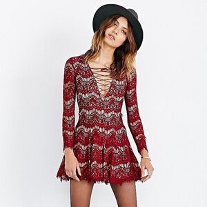 Nasty Gal Red Lace Mini Dress